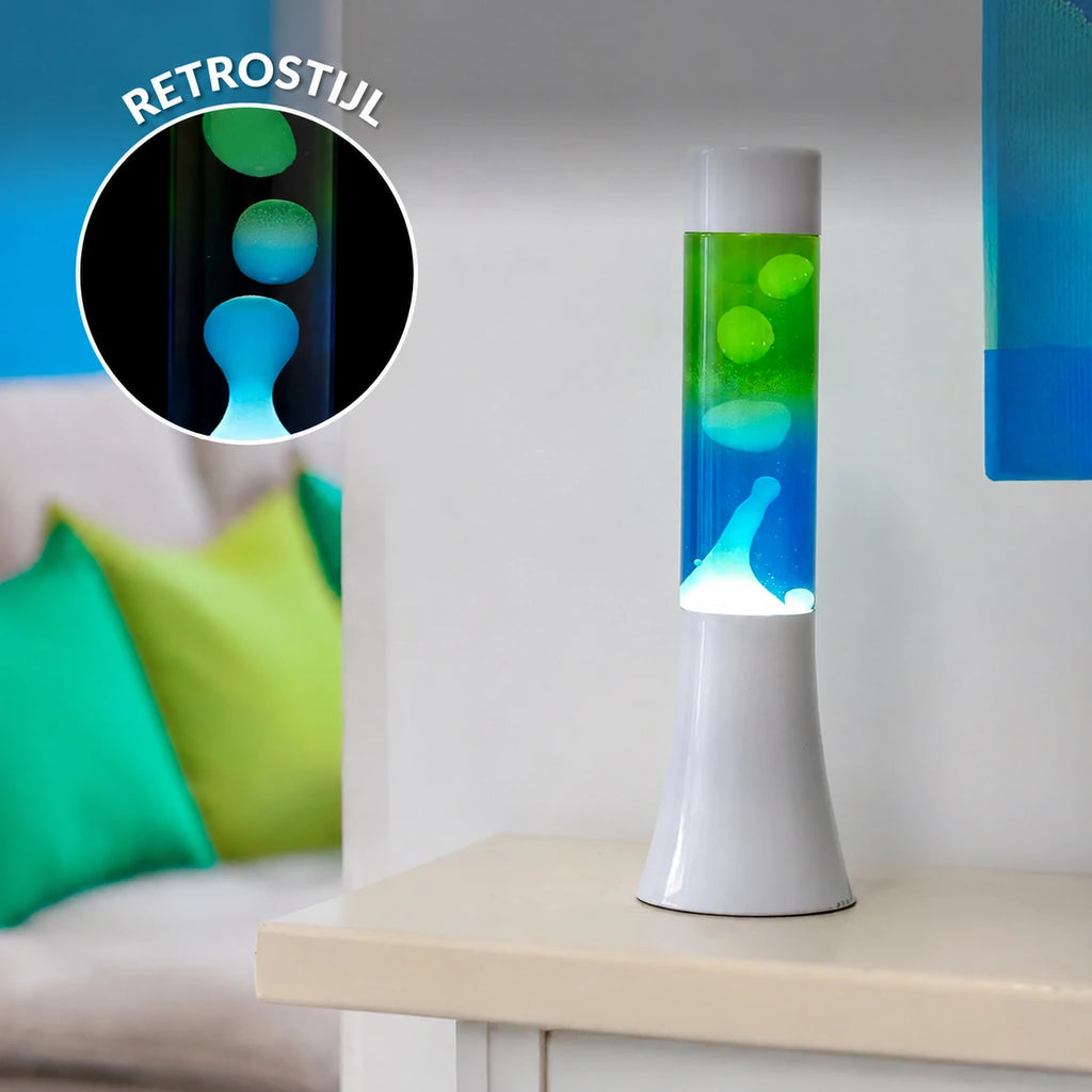 Fisura Design Lavalamp met Blauwe & Groene Lava - Zilver als retro accent in het interieur