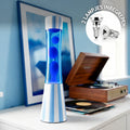 Fisura Grote Design Lavalamp met Blauwe Lava - Streepjes in een blauw interieur