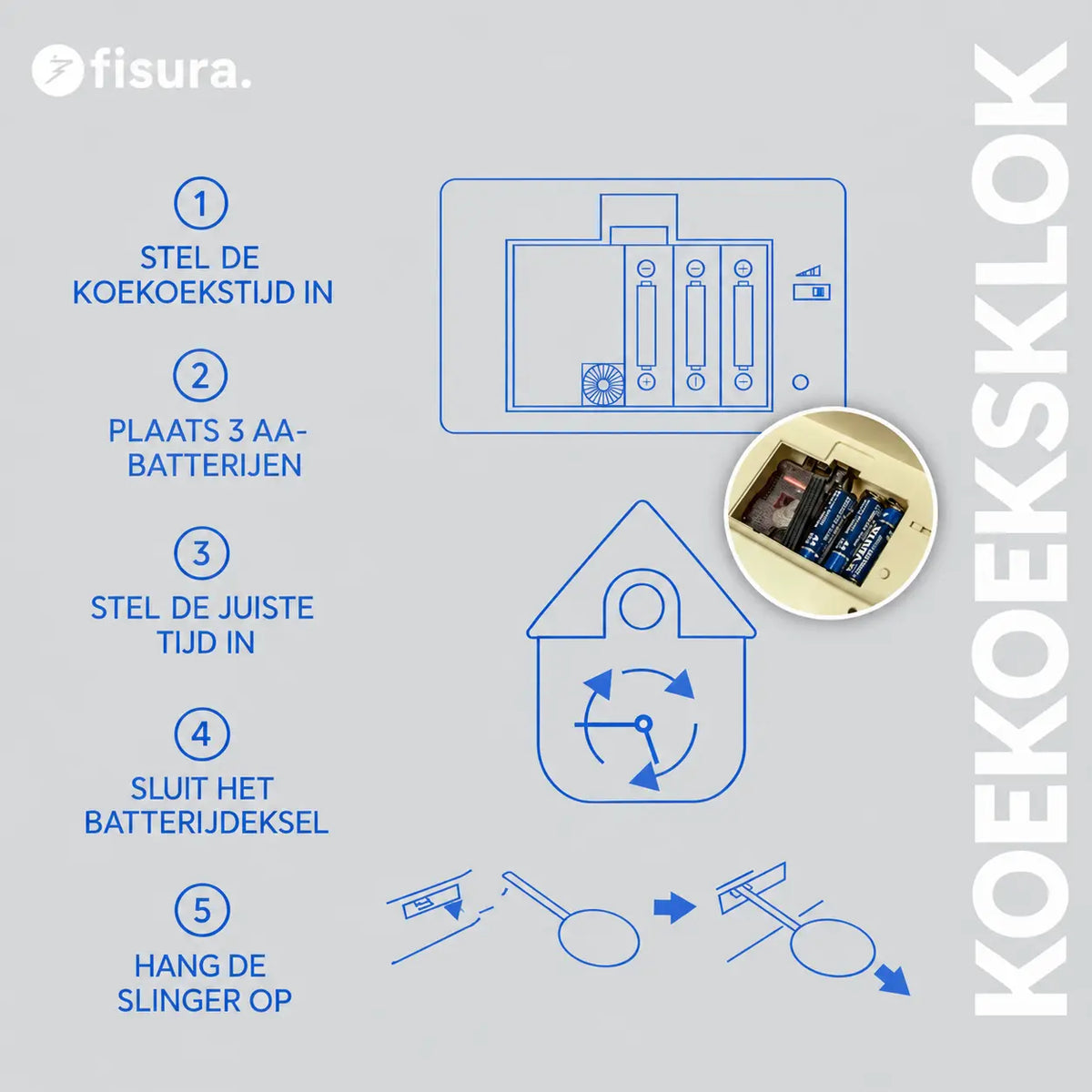 Instructies installeren Fisura Koekoeksklok Modern Cuckoo ABS - Grijs