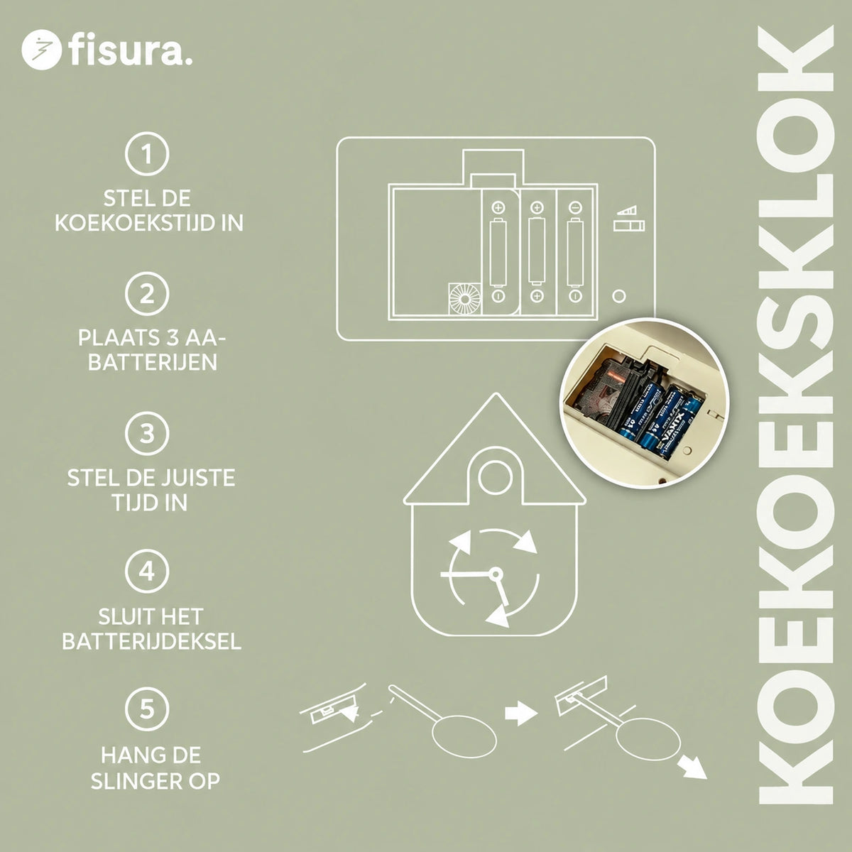 Instructies voor de installatie van de Fisura Koekoeksklok Modern Cuckoo ABS - Olijf Groen